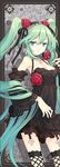 breasts cantarella_(vocaloid) cleavage cross dress earrings face flower green_eyes green_hair hatsune_miku jewelry long_hair medium_breasts rose solo tearfish thighhighs twintails very_long_hair vocaloid 
