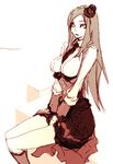  bad_id bad_pixiv_id breasts brown_hair copyright_request hat large_breasts long_hair necktie sitting skirt socks solo toshiki 