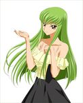 absurdres bangs bare_shoulders brown_eyes c.c. code_geass derivative_work dress frills green_hair highres long_hair simple_background solo vector_trace yellow_eyes 