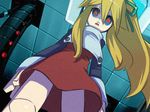  bad_id bad_pixiv_id blonde_hair crazy_eyes doll_joints film_grain fujitsuna long_hair ponytail red_skirt rockman rockman_(classic) roll skirt solo 