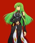  bangs boots c.c. code_geass dress green_hair long_hair plum_(arch) solo thigh_boots thighhighs yellow_eyes 