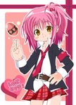  blush egg hinamori_amu matsubara_ryuu pink_hair school_uniform shugo_chara! smile solo yellow_eyes 