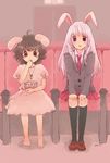  animal_ears barefoot blue_daisy bunny_ears food inaba_tewi movie_theater multiple_girls popcorn reisen_udongein_inaba touhou 