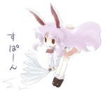  animal_ears bangs bent_over blush bunny_ears collared_shirt fan full_body harisen holding legs_together long_hair long_sleeves lowres miniskirt necktie purple_hair red_neckwear reisen_udongein_inaba sasane shirt shoes simple_background skirt solo touhou v_arms white_background white_shirt 