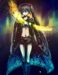  bad_id bad_pixiv_id bangs belt bikini_top black_hair black_rock_shooter black_rock_shooter_(character) blue_eyes boots burning_eye coat flat_chest front-tie_top hood hooded_jacket jacket knee_boots long_hair midriff navel pale_skin qqpp_(dob) short_shorts shorts solo star twintails uneven_twintails very_long_hair 