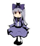  3.1-tan aki_toshi animal animal_on_head bow cat cat_on_head chibi dress hair_bow long_hair on_head os-tan red_eyes silver_hair socks solo 