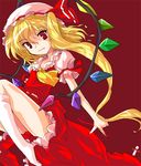  alphes_(style) blonde_hair fang flandre_scarlet hat ideolo kneehighs parody red_eyes socks solo style_parody touhou wings 