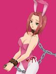  animal_ears breasts bunny_ears bunnysuit chain cleavage code_geass cowboy_shot green_eyes kallen_stadtfeld leash leotard lowres medium_breasts pantyhose pink_legwear pink_leotard plum_(arch) red_hair short_hair solo 