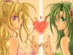  artist_request blonde_hair final_fantasy final_fantasy_iv green_eyes green_hair heart long_hair lowres multiple_girls ponytail purple_eyes rosa_farrell rydia 