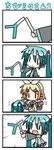  4koma :&lt; aqua_hair chibi chibi_miku comic commentary_request hatsune_miku kagamine_rin minami_(colorful_palette) multiple_girls silent_comic tears translated twintails vocaloid you're_doing_it_wrong |_| 
