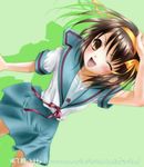  artist_request blue_sailor_collar blue_skirt kita_high_school_uniform one_eye_closed sailor_collar school_uniform serafuku skirt solo suzumiya_haruhi suzumiya_haruhi_no_yuuutsu 