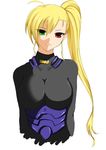  blonde_hair bodysuit heterochromia long_hair lyrical_nanoha mahou_shoujo_lyrical_nanoha_strikers non-web_source older ponytail solo vivio 