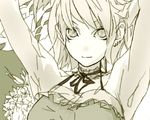  armpits bad_id bad_pixiv_id collar copyright_request earrings jewelry lowres monochrome short_hair solo toshiki yellow 