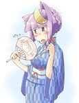  animal_ears arnest cat_ears crescent crescent_hair_ornament fan hair_ornament hot japanese_clothes kemonomimi_mode kimono paper_fan patchouli_knowledge purple_eyes purple_hair remilia_scarlet short_hair solo touhou uchiwa yagasuri yukkuri_shiteitte_ne 