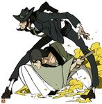  bad_id bad_pixiv_id beard chiva_(wonderworldwood) facial_hair formal hat ishikawa_goemon_xiii jigen_daisuke katana long_hair lupin_iii male_focus multiple_boys necktie sideburns suit sword weapon 