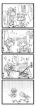  4koma absurdres animal_ears berusuke_(beru_no_su) capelet cat_tail closed_eyes comic covering_face dowsing_rod gem greyscale highres in_the_face long_sleeves monochrome mouse_ears multiple_girls nazrin no_mouth open_mouth pain rod short_hair sweatdrop tail toramaru_shou touhou translated trembling wide_sleeves 