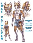  canine dog hybrid jackal luke_skywalker male mammal model_sheet nude pose robe smile solo underwear wielder 
