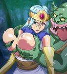  1girl bestiality breast_grab breasts chunsoft dragon_quest dragon_quest_iii enix forest grabbing grabbing_from_behind groping ichijiku large_breasts monster nature sage_(dq3) tongue torn_clothes 