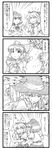  1up 4girls 4koma ascot belt berusuke_(beru_no_su) bow braid cellphone checkered clenched_hand comic crossed_arms detached_sleeves greyscale hair_bow hair_tubes hakurei_reimu hat highres himekaidou_hatate kirisame_marisa long_hair monochrome multiple_girls mushroom necktie open_mouth phone pointy_ears puffy_sleeves shameimaru_aya short_hair short_sleeves side_braid single_braid smile sweatdrop tokin_hat touhou translated tree twintails witch_hat 