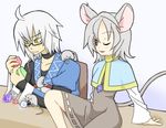  1girl ahoge animal animal_ears choker collarbone crystal gem jewelry long_sleeves morichika_rinnosuke mouse mouse_ears mouse_tail nazrin one_eye_closed pendant red_eyes sag_(karehabase) silver_hair tail touhou white_background yellow_eyes 