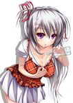  :o bottle breasts cleavage hair_ornament hairclip holding large_breasts long_hair making_of mijinko_(b@d_luckers) original plaid pouring purple_hair shadow silver_hair simple_background skirt solo water water_bottle white_background 