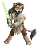  alpha_channel anthro beard chibi facial_hair feline fighting_stance furrification lightsaber lion male mammal mane pose qui_gon_jinn quigon robe smirk solo standing star_wars sword translucent weapon wielder 