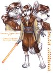  anthro brown_eyes canine collar female hair lightsaber long_hair mammal model_sheet plain_background pose robe solo sword weapon white_background wielder wielder_(character) wolf 