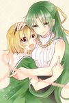  ai_(boredom) bad_id bad_pixiv_id blonde_hair brown_eyes fang green_eyes green_hair hair_ribbon hairband half_updo highres higurashi_no_naku_koro_ni houjou_satoko long_hair multiple_girls open_mouth ribbon short_hair sonozaki_shion 