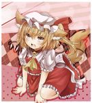  animal_ears ascot bad_id bad_pixiv_id bell bell_collar blonde_hair collar crystal dog_ears dog_tail fang flandre_scarlet frills harachi_mei hat hat_ribbon kemonomimi_mode open_mouth puffy_sleeves red_eyes ribbon short_hair short_sleeves side_ponytail solo tail touhou wings 