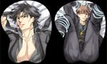  ass_mousepad black_eyes black_hair blood bound breast_mousepad brown_eyes brown_hair cross crotch_mousepad emiya_kiritsugu fate/zero fate_(series) kotomine_kirei male_focus mousepad multiple_boys nosebleed spread_legs tied_up zihad 