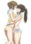  ass bikini blush breast_press breasts brown_eyes brown_hair camisole chitanda_eru eye_contact face-to-face frilled_bikini frills from_side hands_on_shoulders hug hyouka ibara_mayaka inu_(aerodog) long_hair looking_at_another medium_breasts multiple_girls ponytail purple_eyes short_hair simple_background standing swimsuit wavy_mouth white_bikini yuri 