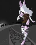  female gloves hair hindpaw lagomorph legwear lilith_(travarisrhade) lilwerewolfgirl mammal path paws rabbit schoolbag schoolgirl skirt solo stockings white_hair 