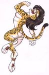  breasts butt eyes_closed feline female hair jewelry joyful jumping leopard mammal nude open_mouth solo steve_carter 