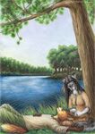  canine eyes_closed fantasy female fox male mammal medieval nature summer wolf 