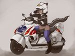  animal_ears black_gloves black_hair black_panties blue_legwear boots dark_skin dragon_girl dragon_tail fang gloves grin ground_vehicle helmet highleg highleg_panties highres kakkou_(su) monster_girl motor_vehicle motorcycle motorcycle_helmet original panties police police_uniform policewoman short_hair side-tie_panties slit_pupils smile solo suzuki_(company) tail thighhighs underwear uniform yellow_eyes 