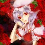  ascot flower hat jewelry lipstick makeup puffy_sleeves red_eyes remilia_scarlet rose sawori_(katherine9) short_sleeves silver_hair solo touhou 