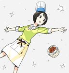  apron black_hair cake chef_hat dropping food hat hiwatari ikeda_keisuke lowres short_hair shorts sleeves_rolled_up solo toque_blanche yotsubato! 