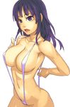  breasts large_breasts long_hair navel open_mouth original purple_eyes purple_hair simple_background slingshot_swimsuit solo swimsuit white_background yuuji_(and) 