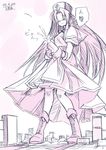  blush building city cum cum_on_clothes cumming_through_clothes eyes_closed futanari giantess long_hair masturbation monochrome orgasm penis seo_tatsuya 