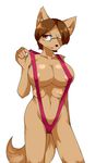  bikini breasts brown_hair canine clothed clothing eyewear female glasses hair mammal multi_breast shioinu skimpy sling_bikini solo swimsuit 