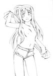  flat_chest greyscale jason_(kaiten_kussaku_kikou) long_hair lyrical_nanoha mahou_shoujo_lyrical_nanoha monochrome nipples simple_background smile solo topless towel tsukimura_suzuka white_background 