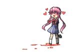  axe blood blush bow chibi gasai_yuno hair_bow hatchet heart mirai_nikki pink_eyes pink_hair school_uniform skirt smile solo twintails weapon western_hatchet white_background yandere 