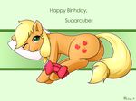  applejack_(mlp) blonde_hair blush butt cutie_mark english_text equine female feral friendship_is_magic green_eyes hair horse long_hair looking_at_viewer mammal my_little_pony pony pussy pussy_juice ratofdrawn smile solo text 