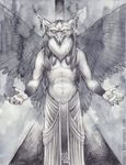  avian bluari falcon fantasy magic_user male monochrome priest shaman tribal_spellcaster wings 