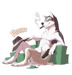  canine dog forest_(character) gun hat male mammal money pistol plain_background ranged_weapon smirk smoking solo weapon white_background wolfy-nail 