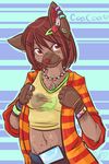  ashi brown_hair canine coacoa colorful dog female hair hairpin mammal midriff necklace red_eyes solo 