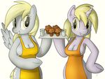  anthrofied apron big_breasts blonde_hair breasts cleavage clothed clothing cutie_mark derpy_hooves_(mlp) dinky_hooves_(mlp) duo equine female food friendship_is_magic hair horn horse huge_breasts long_hair looking_at_viewer mammal milk mother muffin my_little_pony parent pegasus shaded smile tg-0 unicorn wings yellow_eyes 