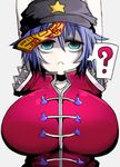 :&lt; ? arms_up blue_eyes blue_hair breasts chinese_clothes hat huge_breasts impossible_clothes impossible_shirt jiangshi miyako_yoshika ofuda pale_skin redrose214 shirt solo star tangzhuang touhou 