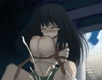  arms_behind_back bdsm black_hair blush bondage bouncing_breasts bound bound_arms box_tie breast_bondage breasts closed_eyes cum girl_on_top hetero implied_sex kakkou_(su) large_breasts long_hair lowres nipples original out-of-frame_censoring panties panties_around_one_leg rape rope solo tears underwear wince 