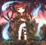  animal_ears bad_id bad_pixiv_id bell bow braid cat_ears cat_tail fang hair_bow jaku_sono kaenbyou_rin long_hair red_eyes red_hair slit_pupils smile solo spirits tail touhou twin_braids very_long_hair 
